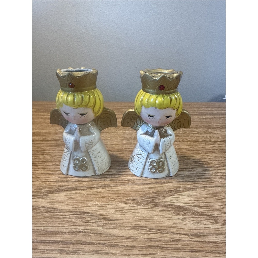 MCM  Angel Figurine Candle Holder Set ARDCO Dallas 1960s Christmas‎ Decor
